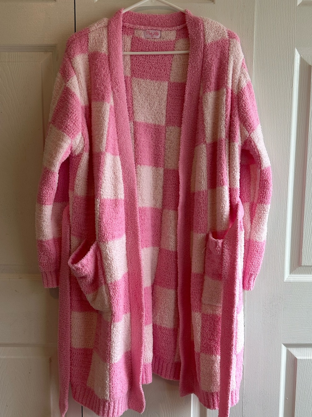 Pink Lily Making Snow Angels Pink Checkered Soft Plush Robe Lounge wear  L/XL
